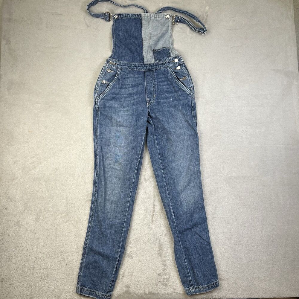 Guess Los Angeles Two Tone Denim Overalls Size 23 Womens Blue Jean Upcycle Craft
